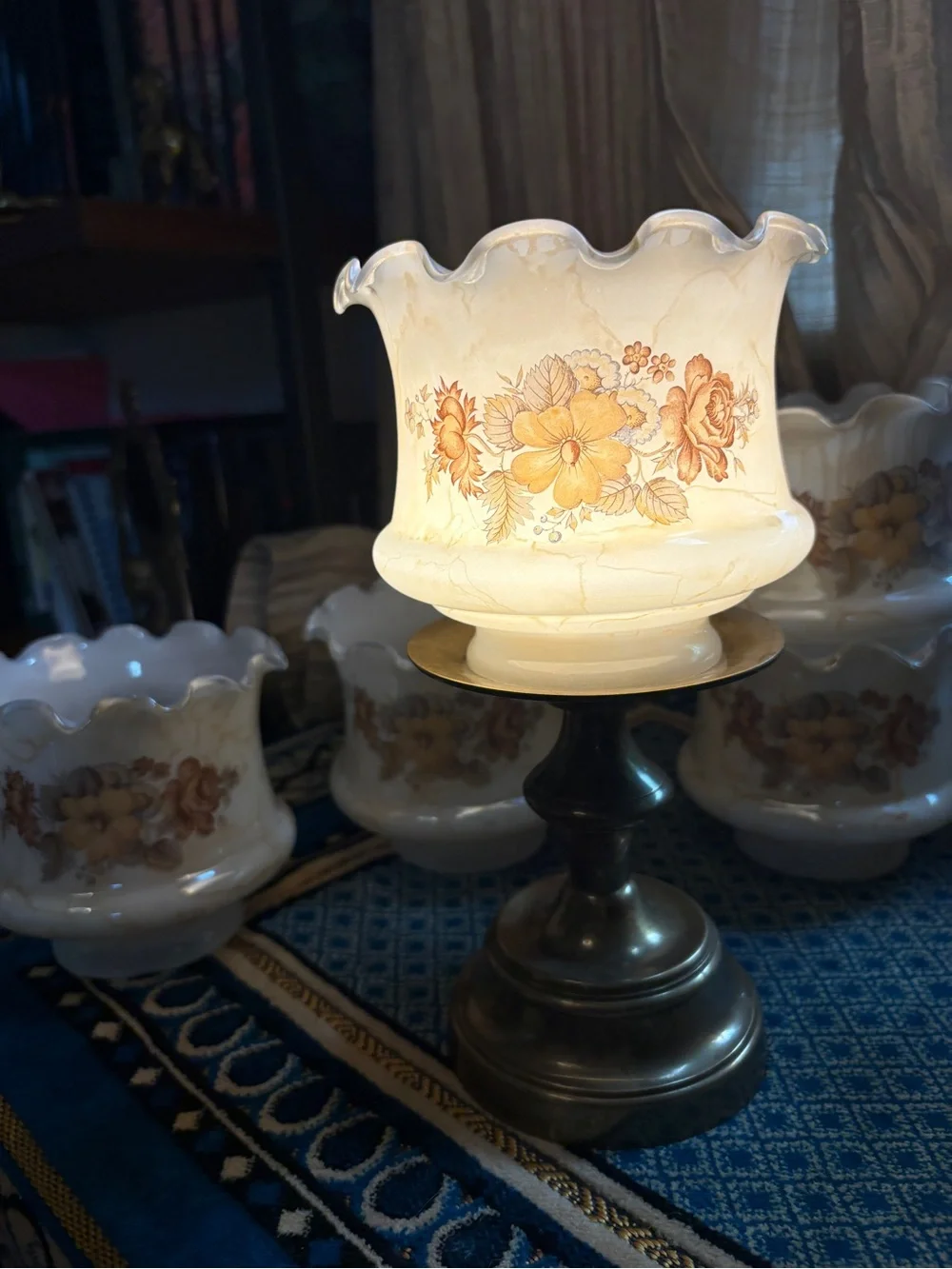 Floral Scalloped Milk Glass Planter - White and Gold
